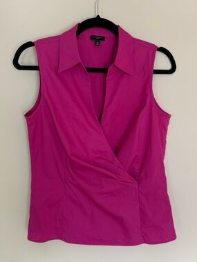 Talbots Hot Pink Fuchsia Sleeveless Collared Faux Wrap Stretch Top Side Zip 6P
